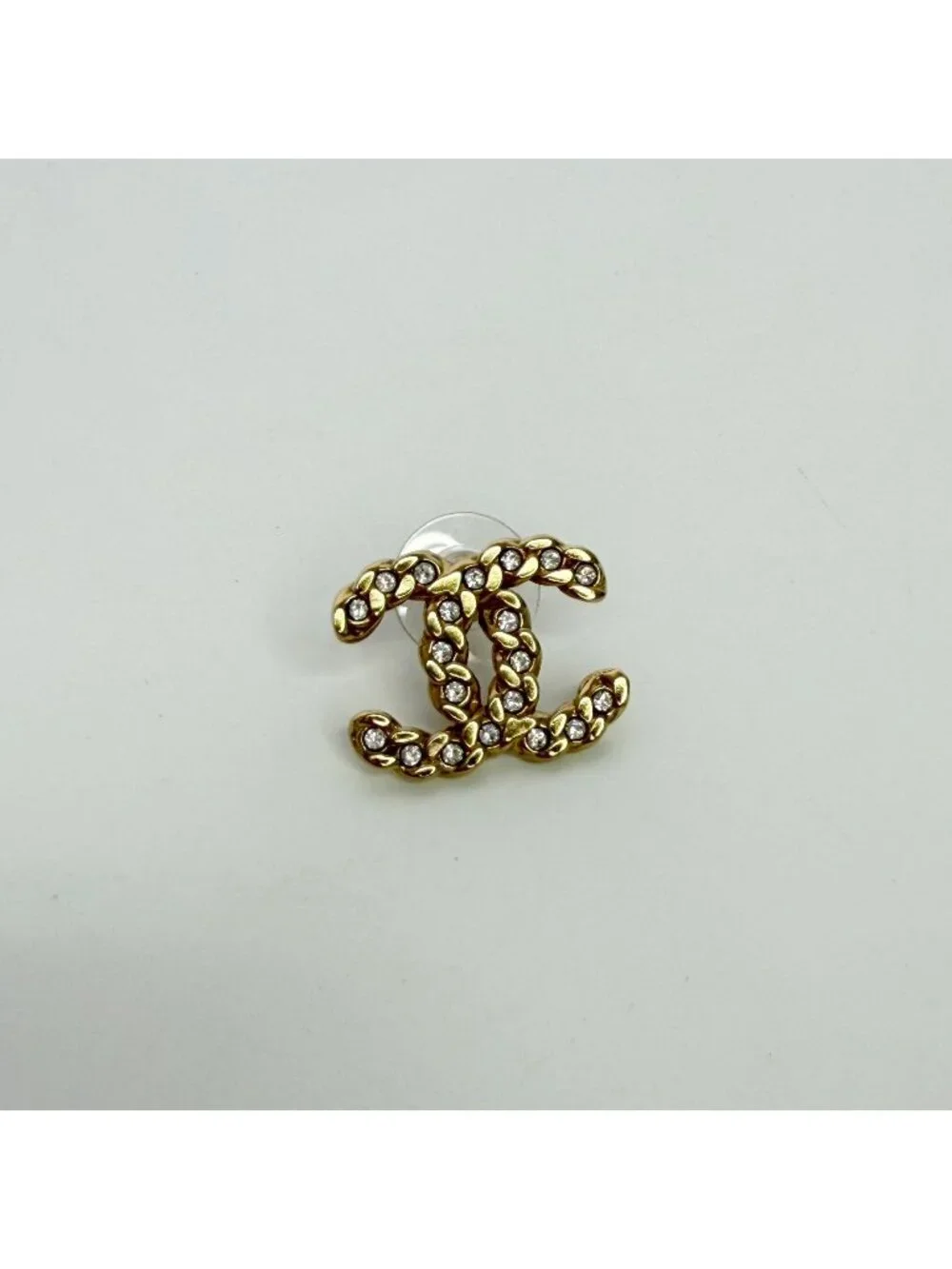 Chanel CC Logo Single Pierced Earrings Plated Gold Vintage